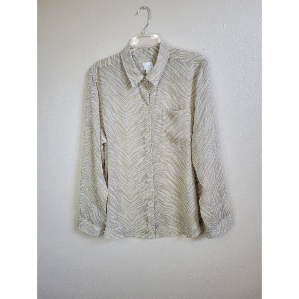 Chico's Women's Blouse Gold Accent Stripes Sheer Lightweight Tan Shirt Sz 3 - Picture 5 of 14